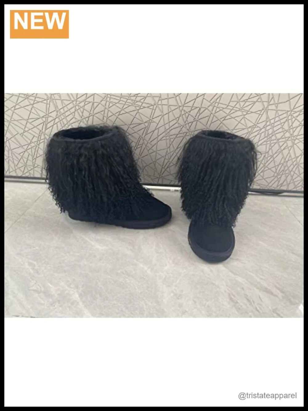 Real Mongolian Fur Women's Mid-Calf Snow Boots Sheepskin Slip-On Winter Shoes